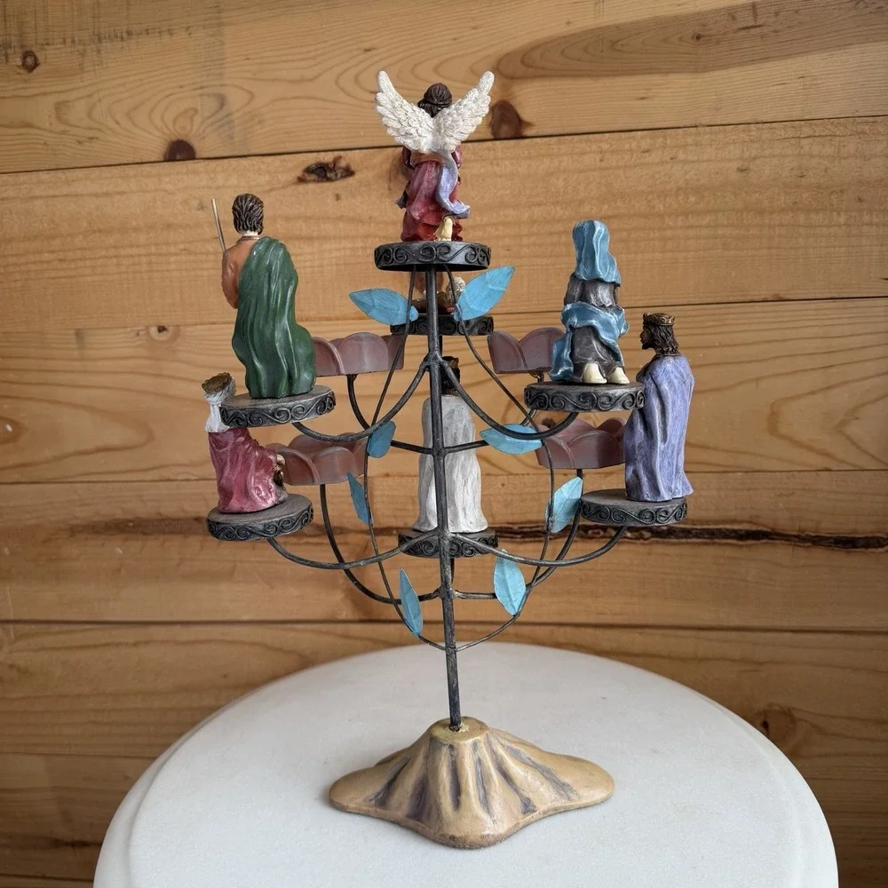Christmas Candelabra Nativity Set Tree Tea Candle Holder Religious‎ Decor *Flaw